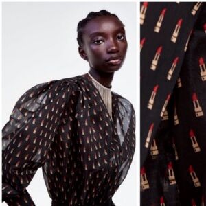 Zara lipstick printed sheer bodysuit- BEAUTIFUL